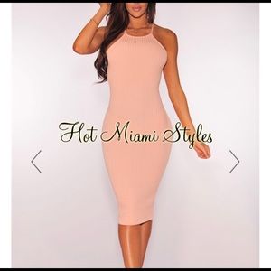 Blush Knit Ribbed CrissCross Open Back Dress